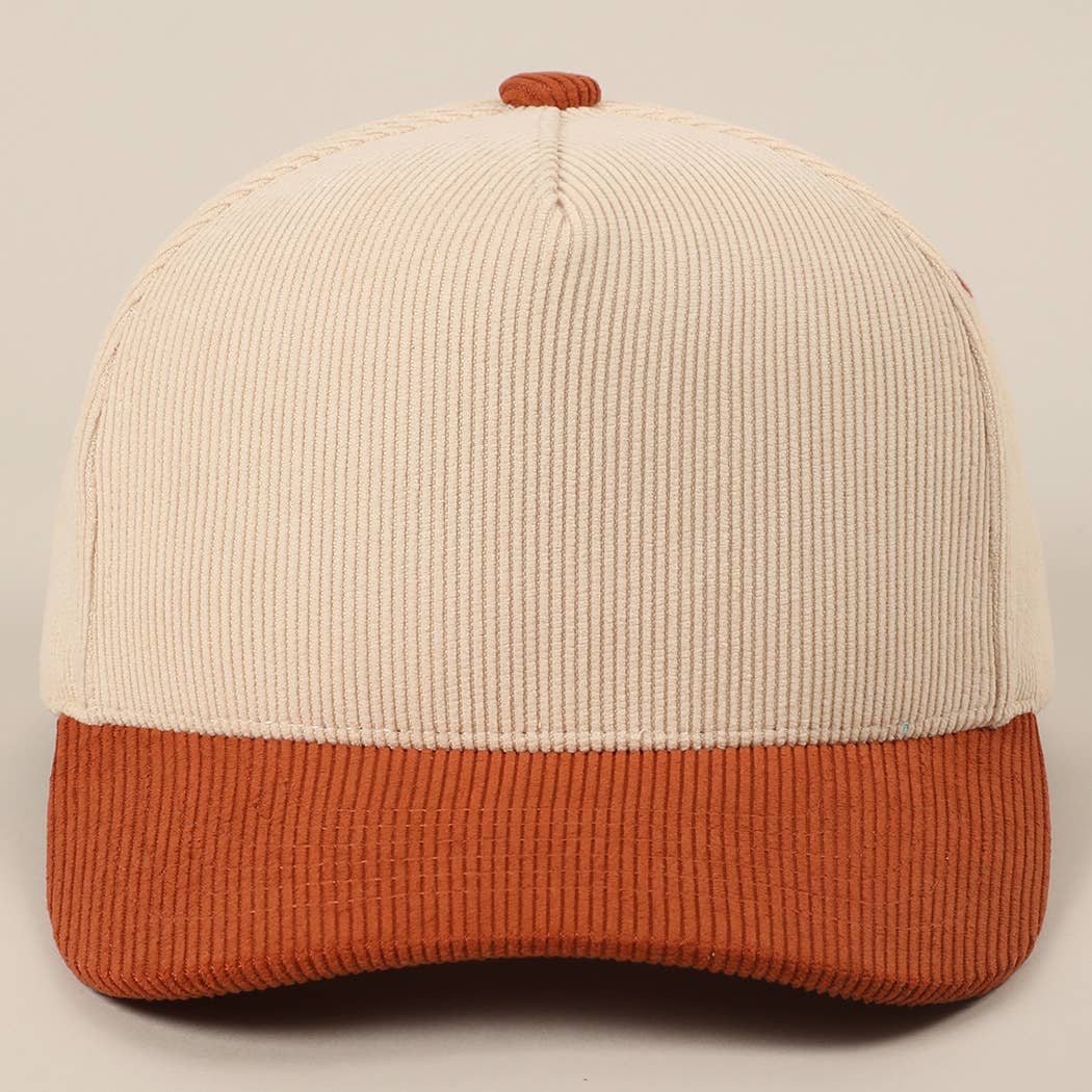 Plain Two Tone Corduroy 5 Panel Trucker Hat: BLACK / ONE SIZE