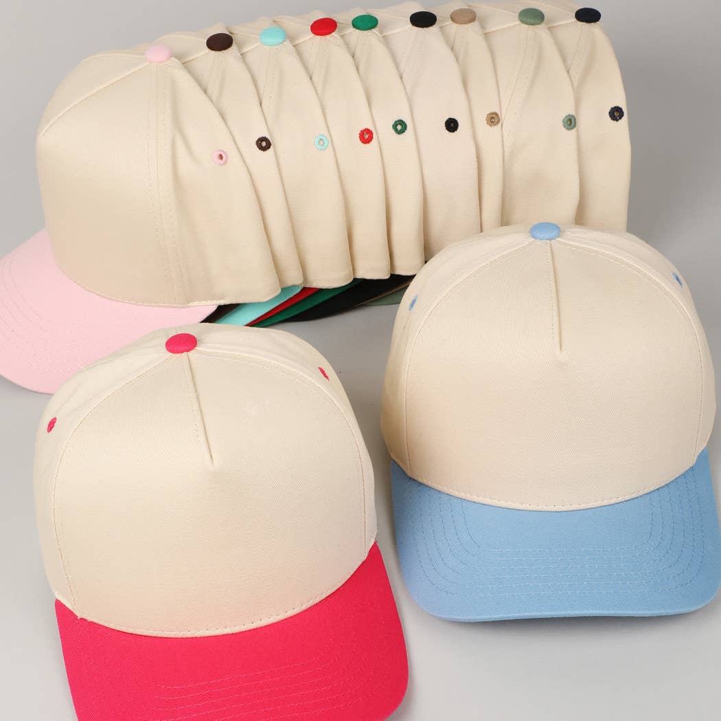Plain Two-Tone Canvas Cotton Trucker Hat: HOT PINK / ONE SIZE
