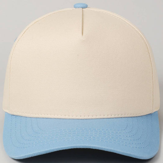 Kids Plain Two Tone Canvas Cotton Baseball Cap : SKY BLUE / ONE SIZE