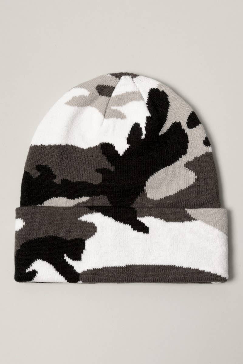 Camouflage Patterns Cuff Knitted Beanie Hat: City Camo / One Size