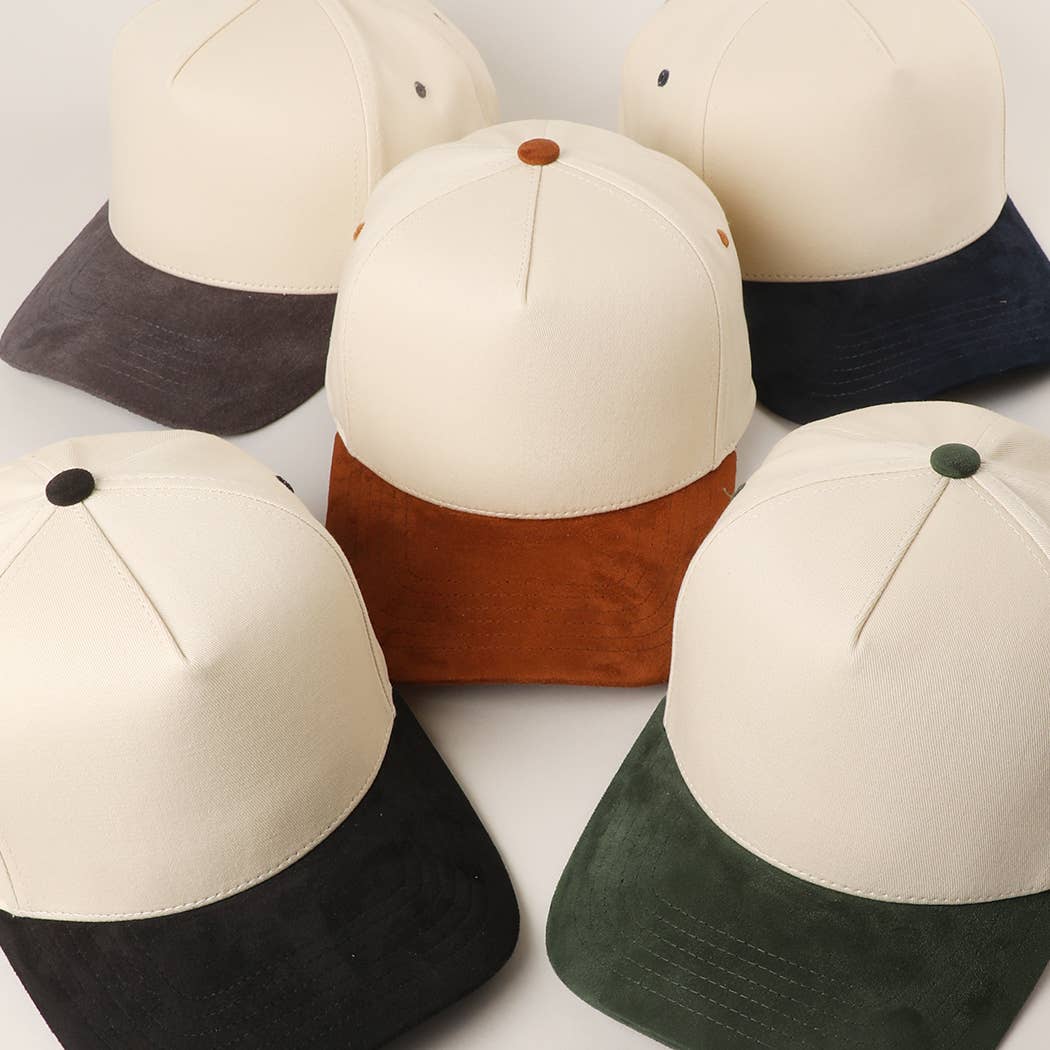 Plain Two Tone Suede Canvas Bill Trucker Hat  : CNM / One SIze
