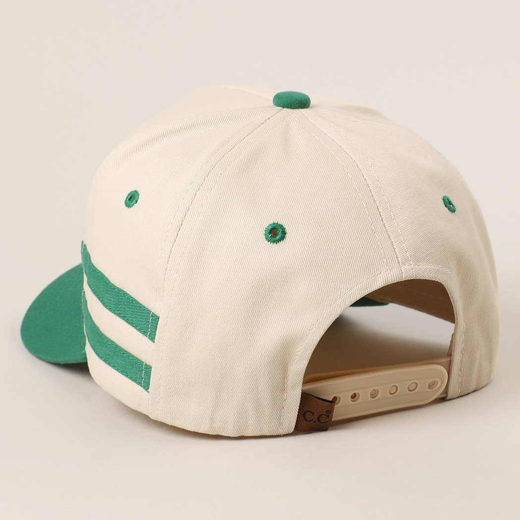 Two Tone Canvas Cotton Two Stripes Trucker Hat : GRN / One Size