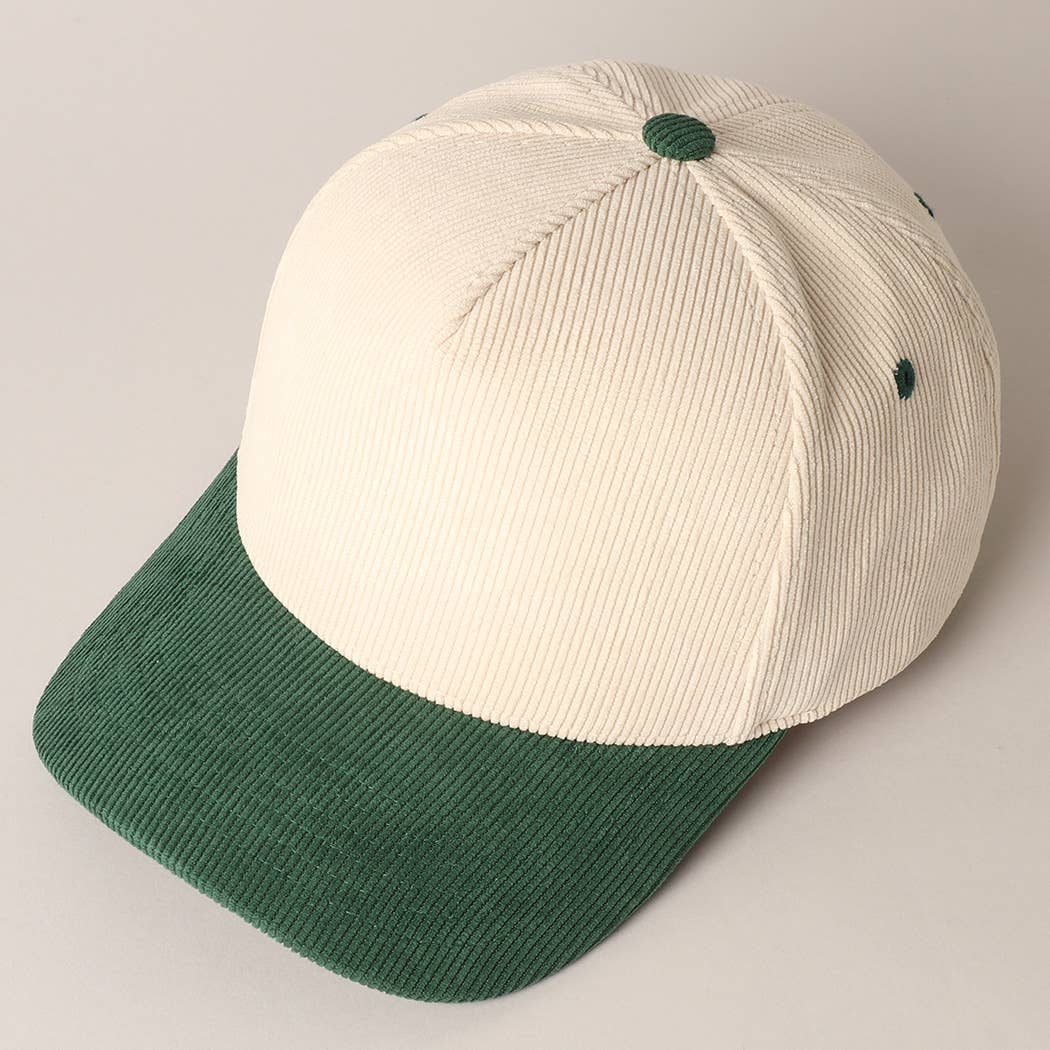 Plain Two Tone Corduroy 5 Panel Trucker Hat: BROWN / ONE SIZE