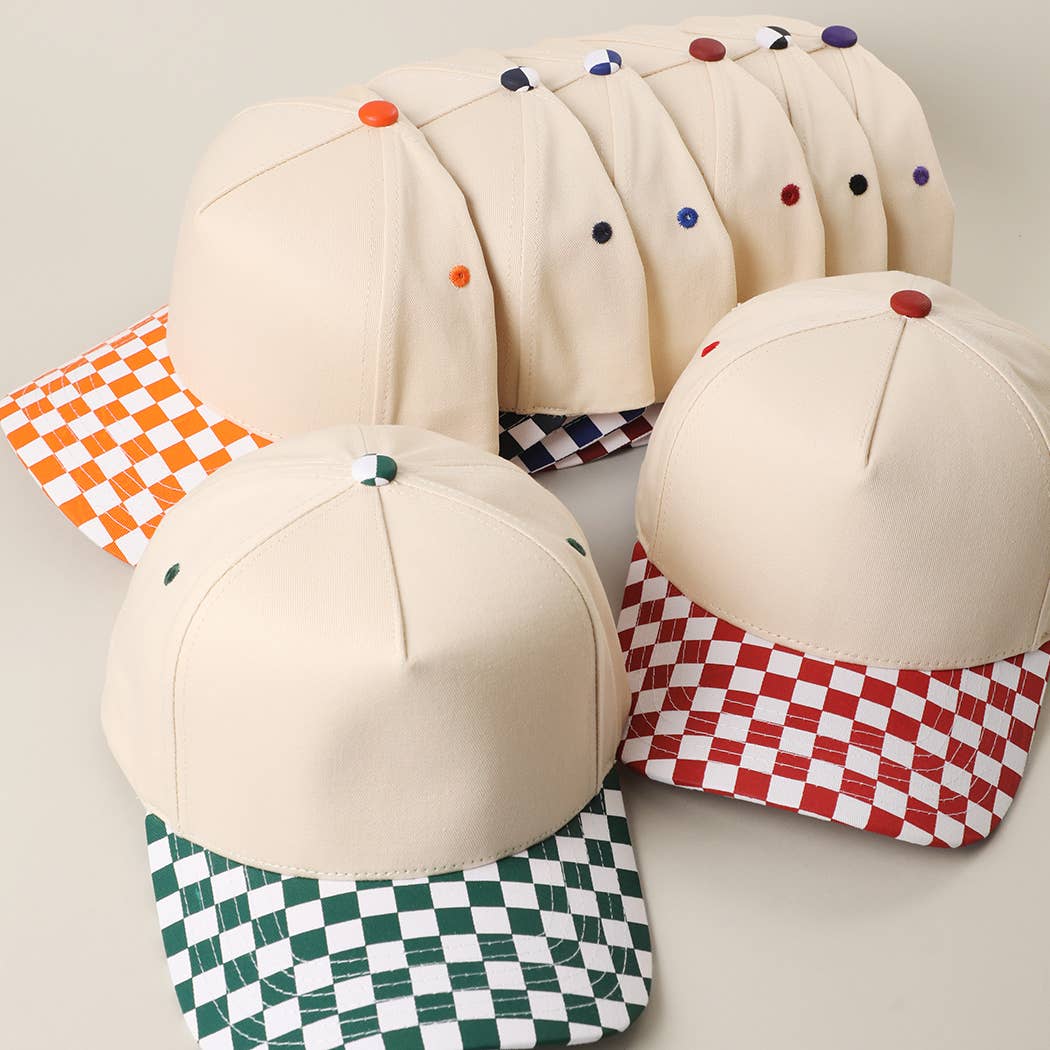 CHECKERBOARD Brim Two-Tone Trucker Hat: ORG / ONE SIZE
